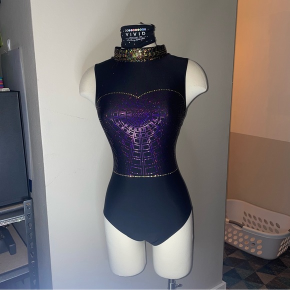 Spangle embellished mock neck leotard. - Picture 9 of 9